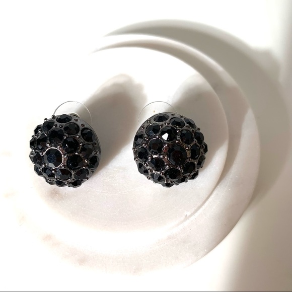 💎💎NEW Dome shape black stone silver plated earrings - Picture 1 of 7